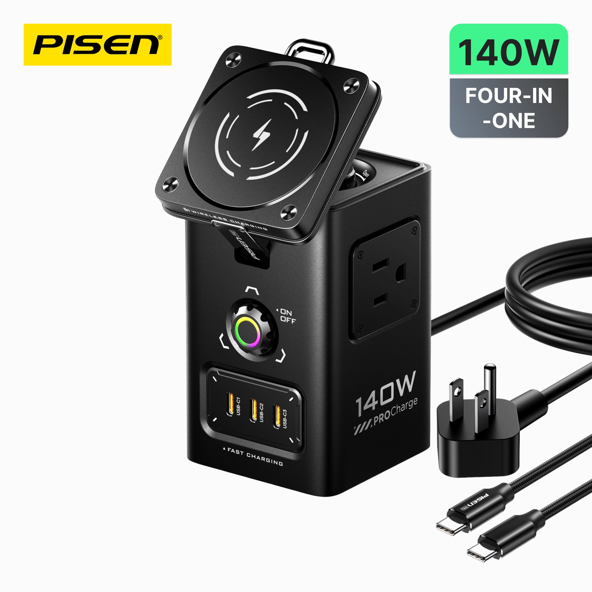 PISEN 140W GaN Magnetic Wireless Charging MagStation 8-in-1 Socket Set