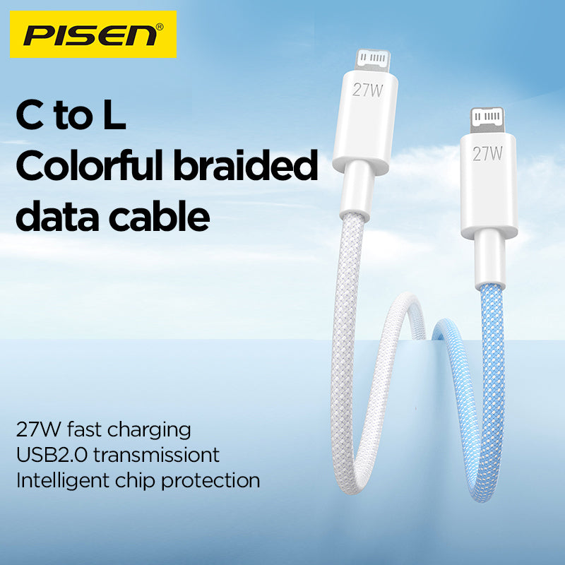 PISEN QUICK C to L 27W colorful braided data cable CL-PD10-1000 - PisenBiz