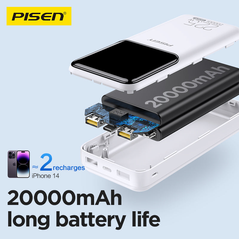 PisenBiz 20000mAh power bank exploded view, long battery life, B2B charging accessory