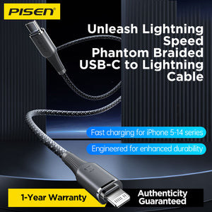 PISEN NoirSync USB-C TO Lightning 27W Cable(Grey) CL-FC16-1000