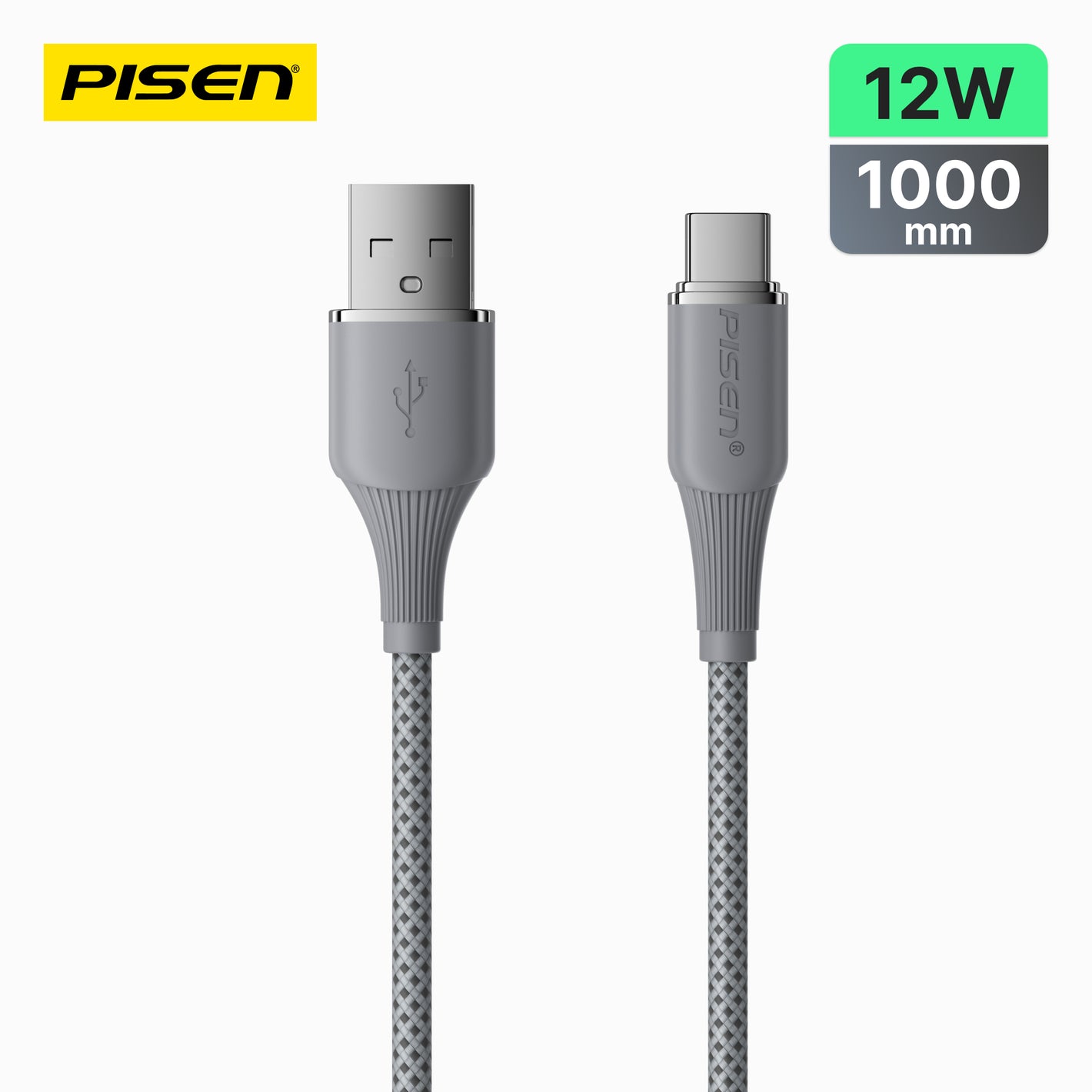 PISEN NoirSync USB-A TO USB-C 12W Cable(Grey) TC-FC31-1000