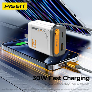 PISEN 30W Gallium Nitride Retractable Cable Charger TP-C82
