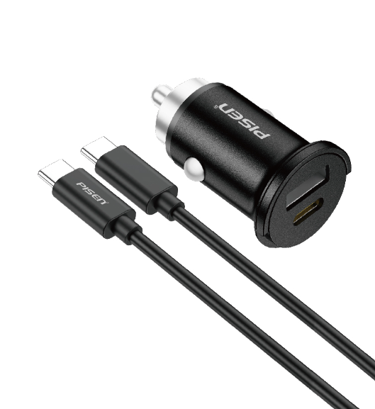 PISEN-Quick USB-C+USB-A 20W Mini Car Charger C to C 1000 Set TP-C77