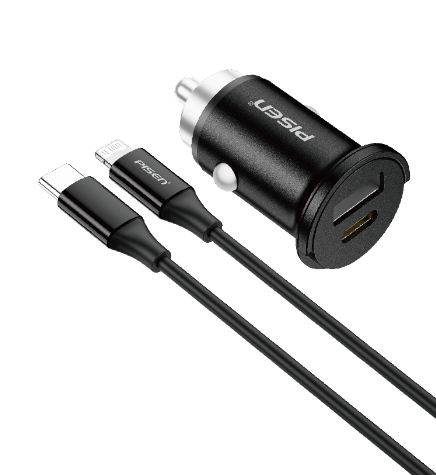 PISEN-Quick USB-C+USB-A 20W Mini Car Charger C to L 1200 Set TP-C77